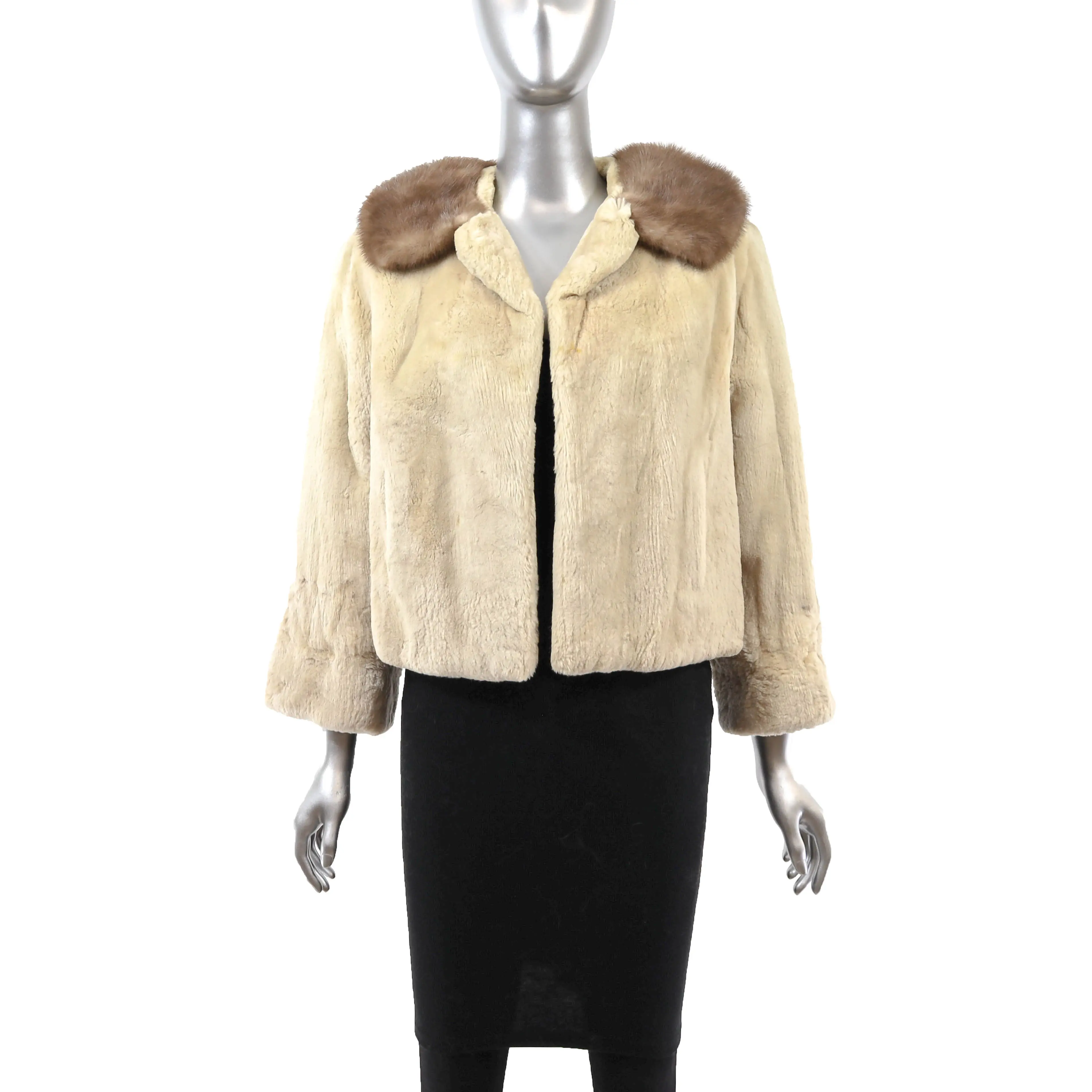 Pastel Sheared Beaver Jacket with Mink Collar- Size S