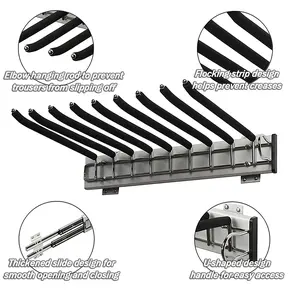 Draw-Out Clothes Rack (with 9 Arms), Side-Mounted Closet Pants Storage Rack, Smooth Sliding Aluminum Structure, Space-Saving Hanging Organizer