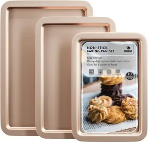 3 Pcs Cookie Sheets, Baking Sheet Set, Nonstick Oven Pan with Wider Grips, 3 Pack Half/Jelly Roll/Quarter Baking Tray, Premium & Dishwasher Safe