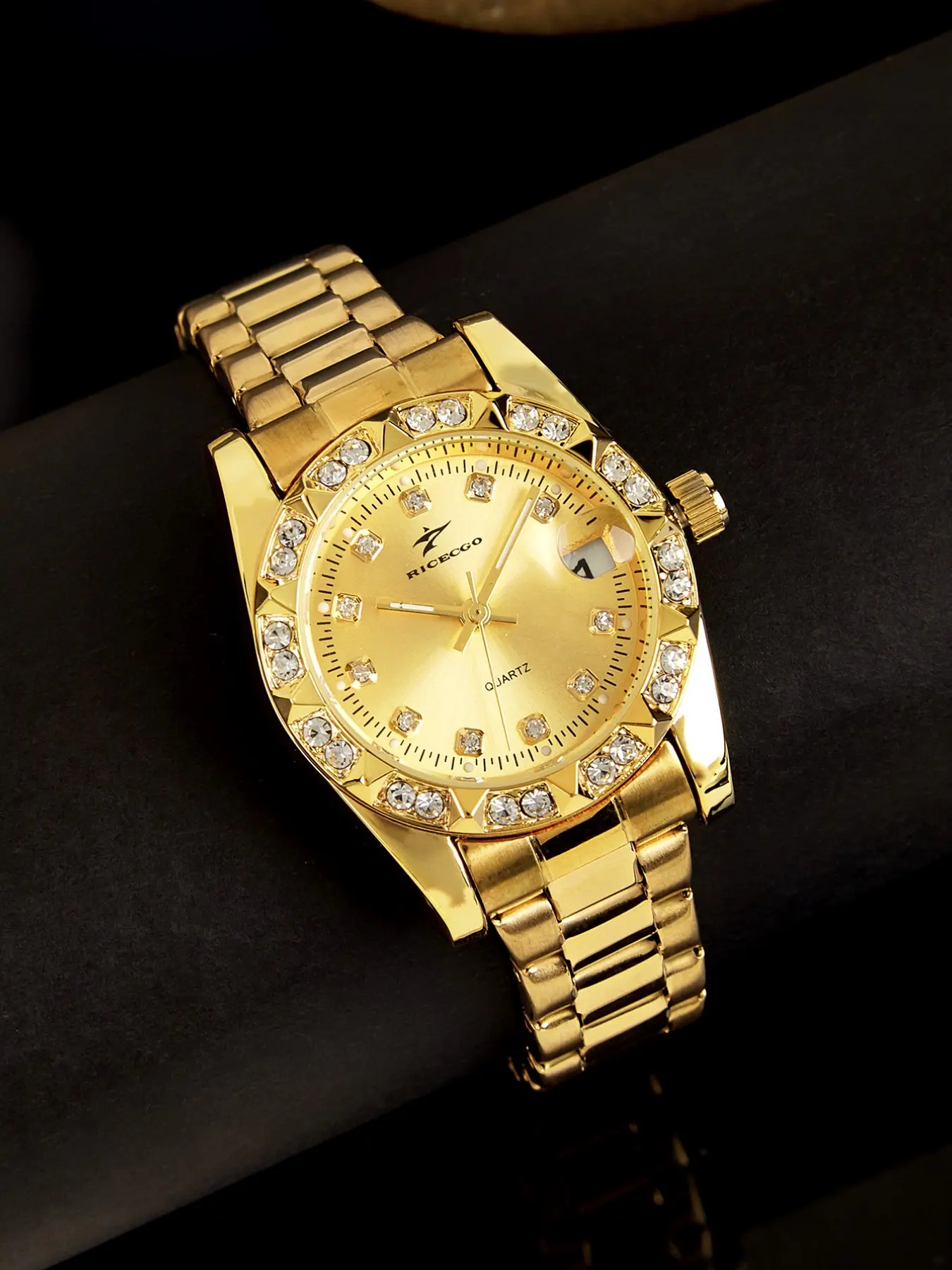 RICECGO Women's Quartz Watch, Rhinestone Watches: Crafted from stainless steel, this elegant analog wristwatch features sparkling rhinestone hour markers. Perfect for everyday wear, vacations, evening events, and as a gift Rhinestone Decorated Watch