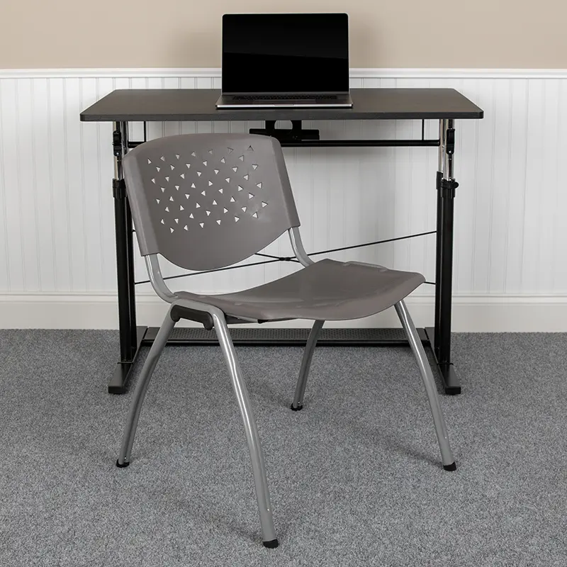 Flash Furniture RUT-F01A-GY-GG 20.75 in. 880 lbs Hercules Series Plastic Stack Chair with Titanium Powder Coated Frame, Gray