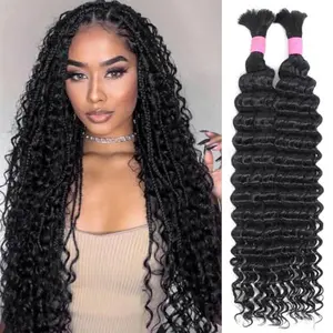YVELIEN Human Braiding Hair for Boho Braids 18 Inch 3 Bundles 100g Deep Wave Bulk Human Boho Hair for Braiding 3A Virgin Curly Human Hair for Boho Knotless Braids Human Hair Bundles