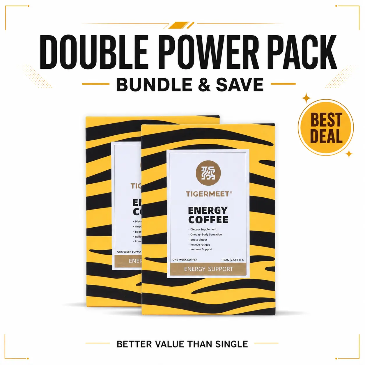 TIGERMEET Sugar-Free Arabica Coffee Powder 2-Pack (12 Sachets) - Dairy-Free, Functional Herbal Supplement Beverage with Ginseng Mix, Portable, No Preservatives, Natural Coffee Alternative for Adults' Daily Energy & Focus