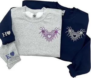 Personalized Spider Web Heart Embroidered Hoodie for Couple – Custom Initial Sleeve Matching Hoodie, Anniversary Gift, Valentine Day