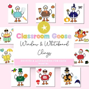 Silly goose Clings Window and Whiteboard Clings for Classrooms, Year-round outfits and accessories, pre-cut- Offices No Residue Removable and Reusable Peel and Stick Decor Window Stickers