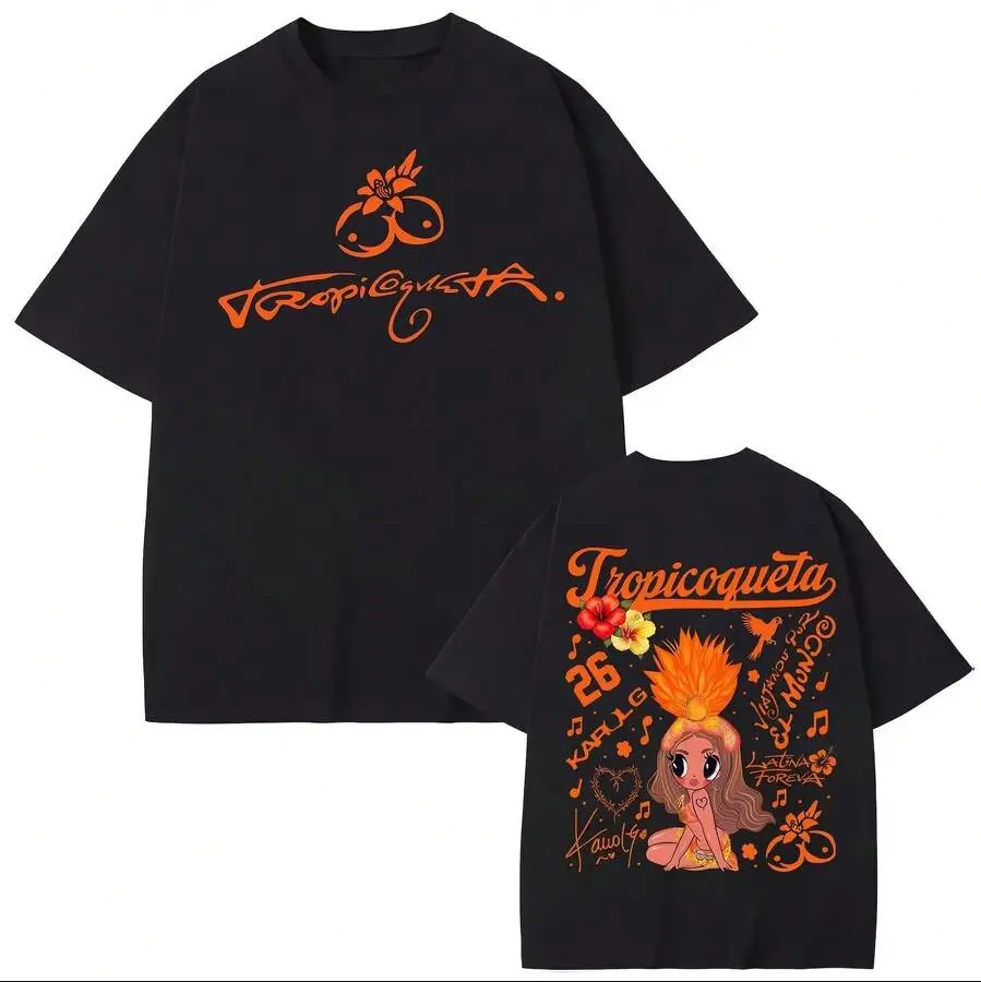 Old Soul Tees Retro KG Viajando Por El Mundo Tropitour 2026 Double-Sided Prints Unisex Comfy Cotton T-Shirt, Tropicoqueta Album Inspired Top, Made in USA, La Bichota Concert Streetwear Apparel, Music Fan Gift, Tshirt, Shortsleeve