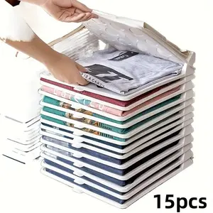 15pcs Plastic Foldable Clothing Storage Rack, Stackable Space Saving Organizer, Easy Access Laundry Sorter, Home Organizing Solution