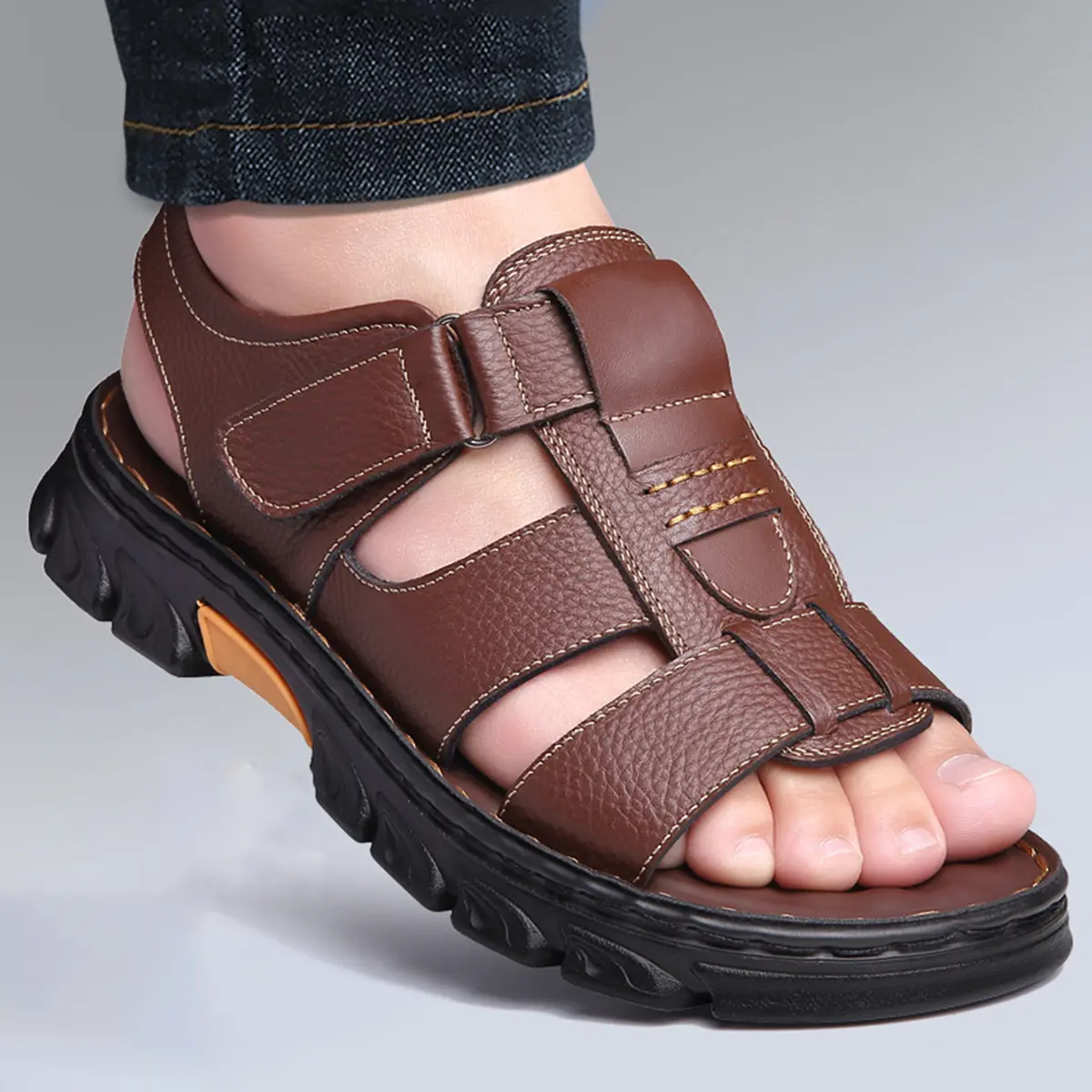 Men's Fashionable Sandals - Adjustable Hook-and-Loop Fasteners Footwear, Casual Outdoor Walking Shoes Available in Multiple Colors, Shoe