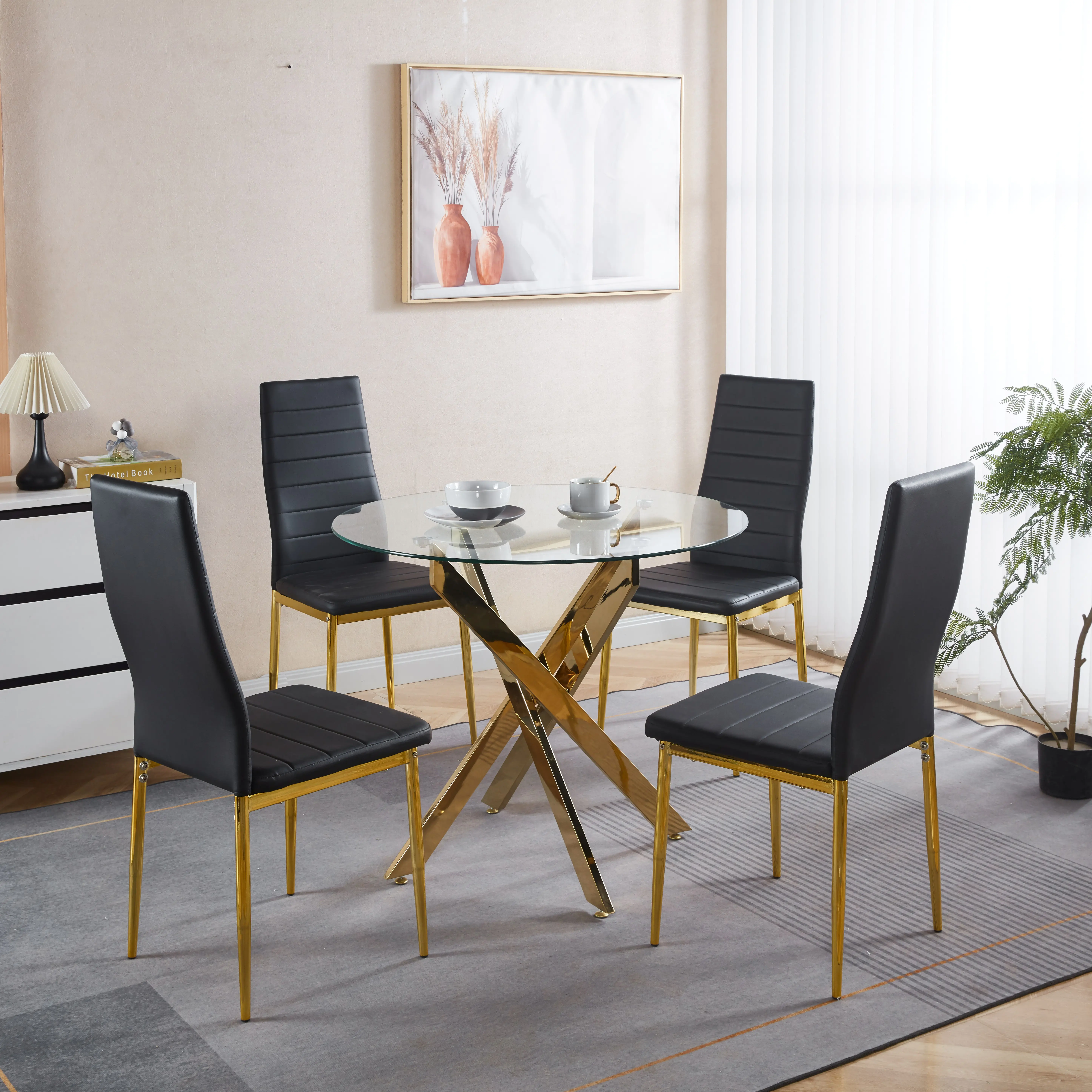 4-Piece Armless Modern Dining Side Chair Combo, Ergonomic Metal-Frame Seats with Elegant Legs, Stackable Space-Saving Indoor Modern Furniture, Sturdy for Family Meals & Kitchen-Dining Room, Wipe Clean, Easy Assembly