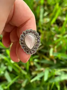 Size 8 1/4, Rose Quartz, Garnet, Sterling Silver, 925 Silver, Ring, Flower Ring