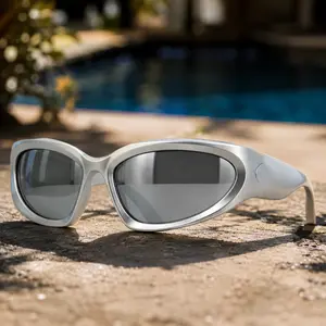 Y2K Style Shield Frame Sunglasses Trendy Silver Narrow Frame Sunglasses Casual Outdoor Fashion Sunglasses