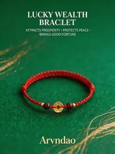 Minimalist Lucky Red String Bracelet - Feng Shui Wealth Coin Protection Jewelry, adjustable