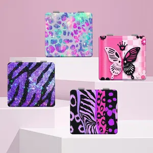 Fashionable Wave Pattern Makeup Mirror, 1 Count Portable Folding Square Mirror, Flip Makeup Mirror, Makeup Tool for Women & Girls, Beauty Tool