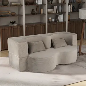 2-in-1 Foldable Sofa Bed 75 Inch Boneless Couch Convertible Compressed Sleeper Sofabed Memory Foam Faux Fur Upholstered Cloud Couch Mattress Bed w 2 Pillows for Living Room Apartment