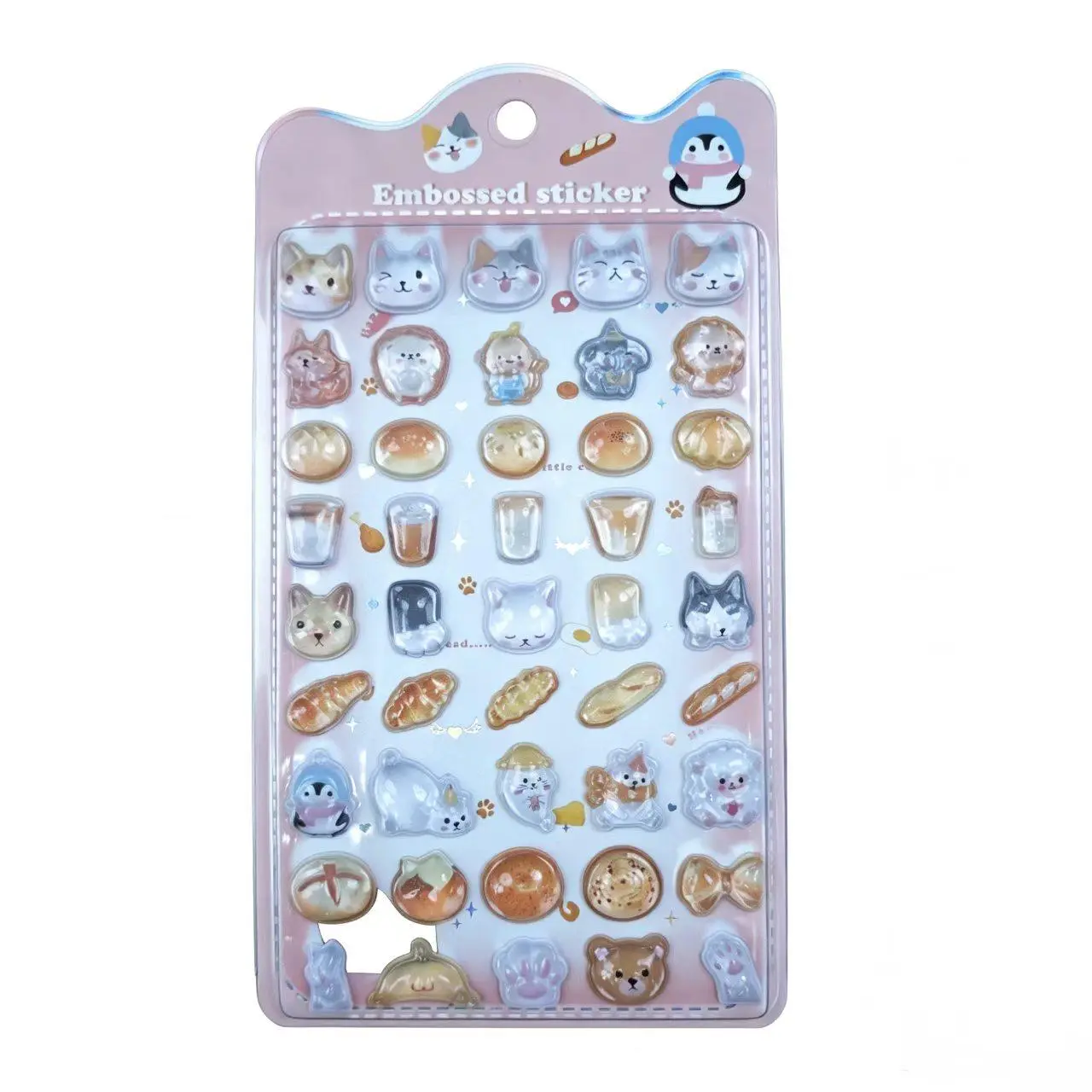 Cute Cat & Bread Crystal 3D Puffy Stickers Journal Water Bottle Decor Decals