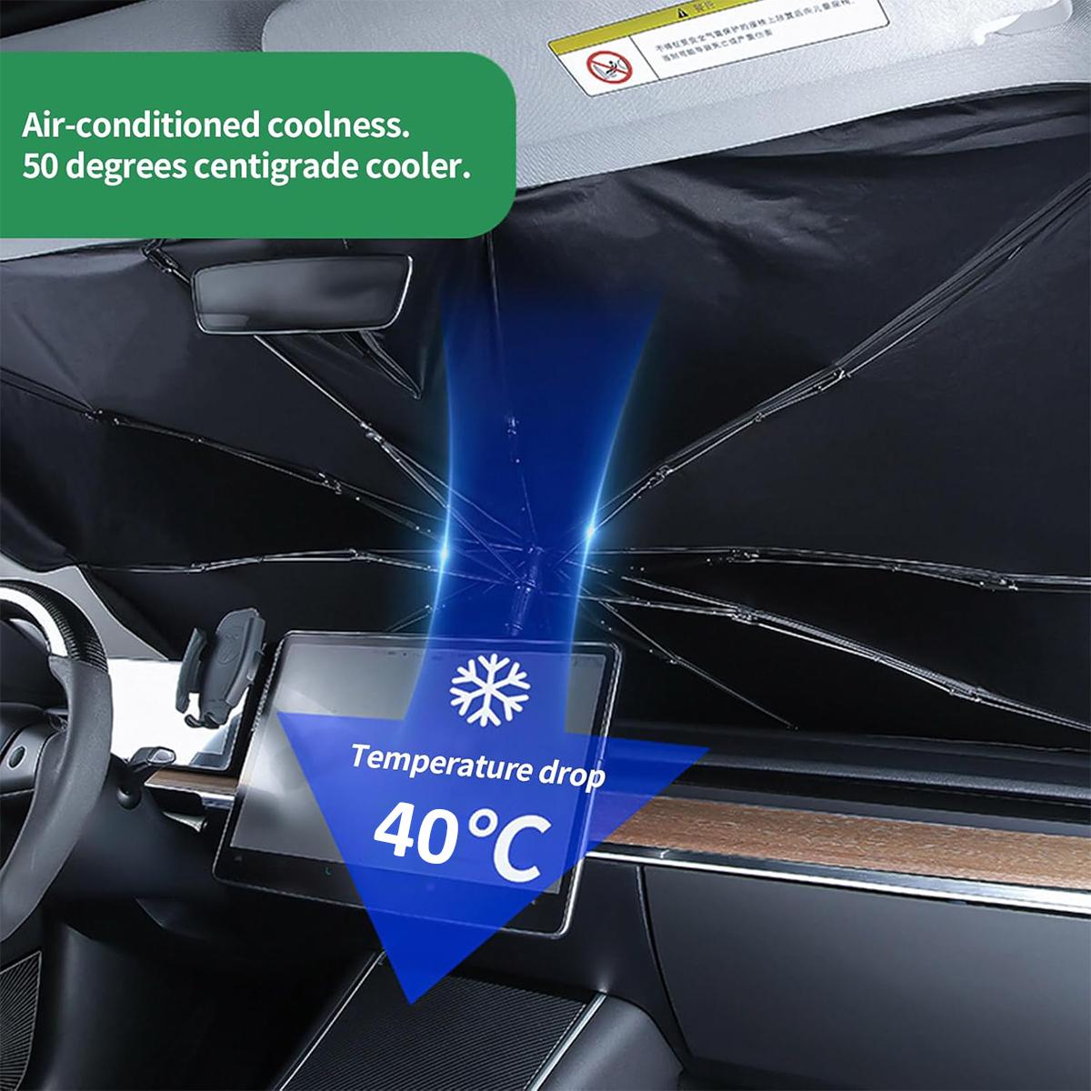 Foldable Car Windshield Sun Shade Umbrella, Anti-UV Heat Block with High Reflective Aluminum Film, UV & IR Protection, Privacy Shield, Universal Fit for Sedan SUV, Easy Fold Storage, Car Interior Protector
