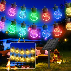 Solar String Lights Outdoor Warm White & Multicolor Hanging Lights G40 Globe 50FT 25LEDs