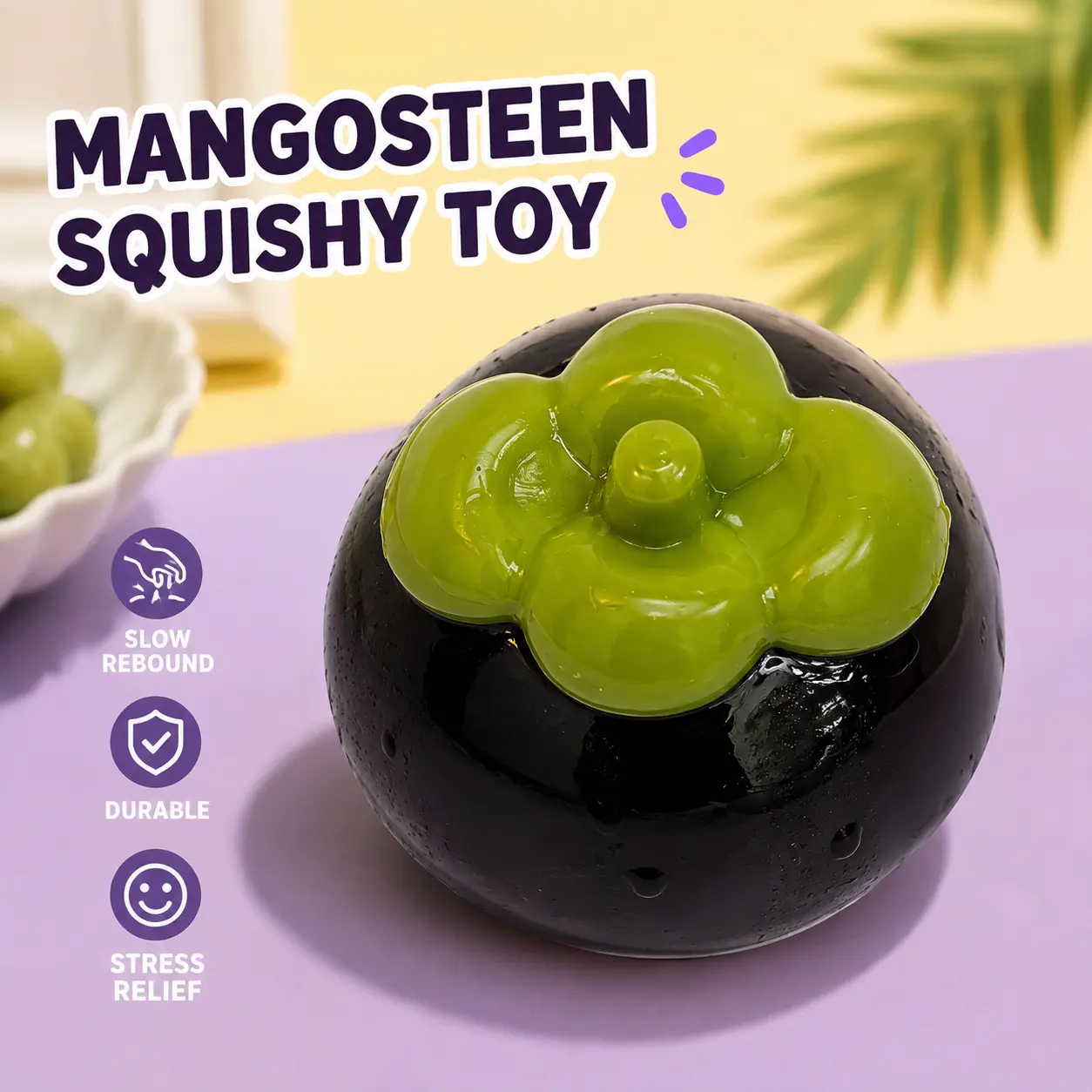 New Fruit Series Squishies,Mangosteen, Anti-stress toy of Vaseline & Tiny Particle Bricks,Smooth Texture Slow Squeeze Relaxation toy,Ideal Adult Party Favor & Holiday Gift,decompression present,creative party gift,sensory fidget squishies
