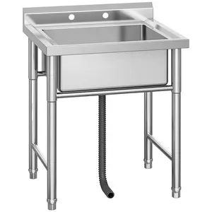 Stainless Steel Commercial Utility Sinks, Freestanding Single Bowl Sinks with Backsplash, Small Prep & Utility Sink for Garage, Restaurant, Kitchen, Laundry, Bathroom, Workshop