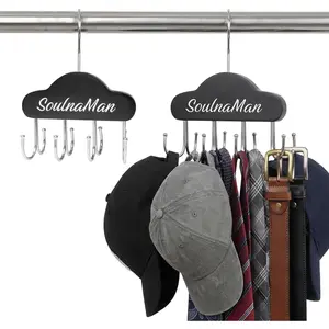 Belt Organizer,2 PCS Belt Hanger for Closet,Tie Organizer for Men,Rotatable Sturdy Shirt Hangers with 8 Hooks,Tie Rack for Belt, Bra, Tank Top, Tie, Hat, Purse,Black
