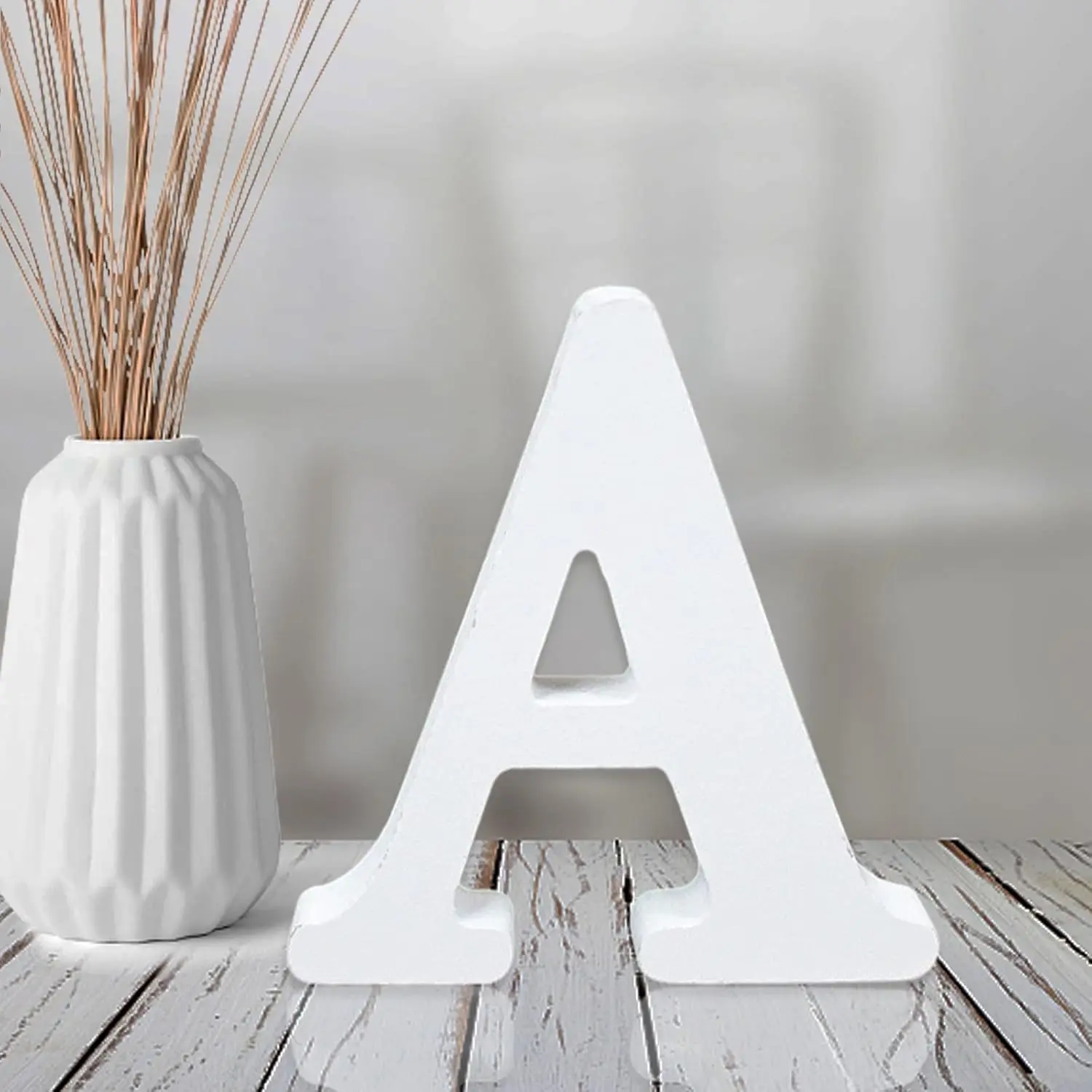 4 Inch White  Letters Unfinished  Letters for Wall Decor Decorative Standing Letters Slices Sign Board Decoration for Craft Home Party Projects (A)