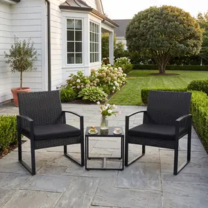 MURAGO Outdoor Patio Set, 3-Piece Bistro Furniture with Waterproof Wicker Chairs, Glass Table & Cushions, Garden Balcony Clearance