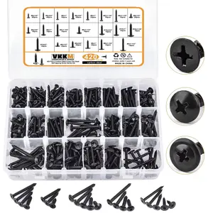 VKKM 420PCS Multi-Size Pan Head Phillips Self Tapping Screws Assortment Kit, Black Carbon Steel Fasteners for Wood & Metal, Versatile Hardware for Furniture Assembly, Appliance Repair & DIY Woodworking Projects