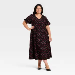 Women's Plus Puff Short Sleeve Maxi Empire Waist Dress - Ava & Viv