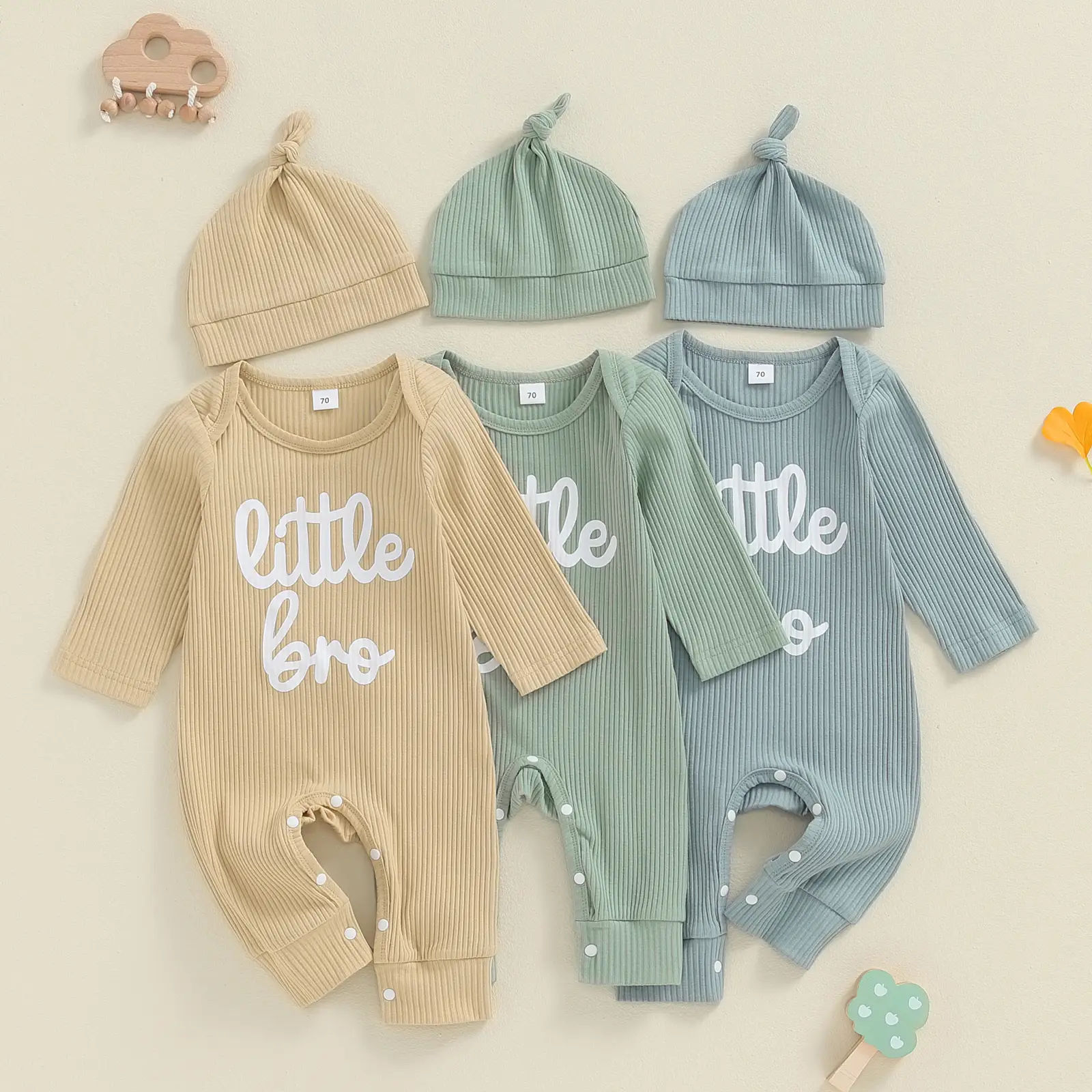 Newborn Baby Boy Clothes Little Brother Romper Jumpsuits 2Pcs Clothing Lil Bro Set Infant Outfit