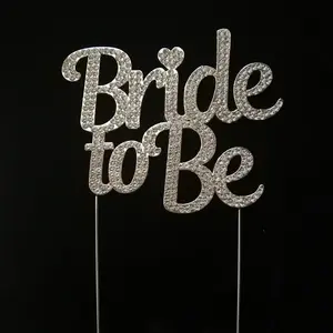 212 MAIN Bride to Be Rhinestone Cake Topper Decor, Silver Cake Decoration Stick, 5x4 in Festive Party Home Supply, Rhinestone Top