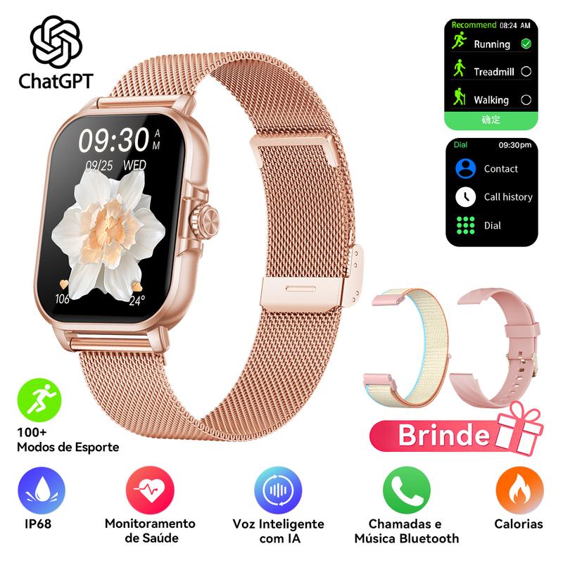 WSQ Smart Watches for Women & Men IP68 2.04 HD Touch Screen Fitness Tracker with ChatGPT AI Voice 3 Bands Step Counter Heart Rate Sleep Monitor Bluetooth GPS Wi-Fi Compatible Android iOS Multifunction Wearable Black