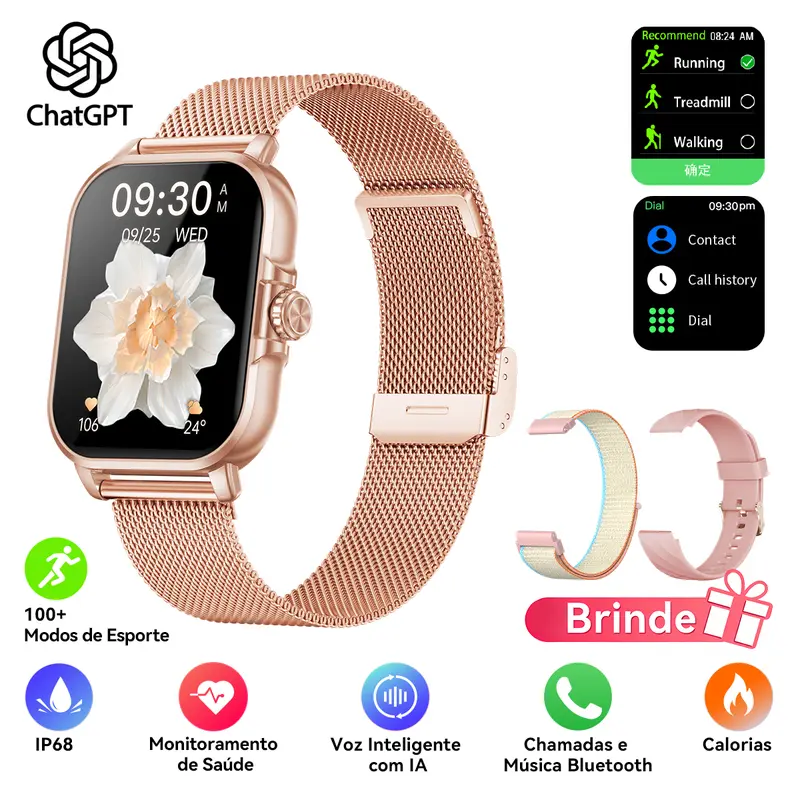 WSQ Smart Watches for Women & Men IP68 2.04 HD Touch Screen Fitness Tracker with ChatGPT AI Voice 3 Bands Step Counter Heart Rate Sleep Monitor Bluetooth GPS Wi-Fi Compatible Android iOS Multifunction Wearable Black