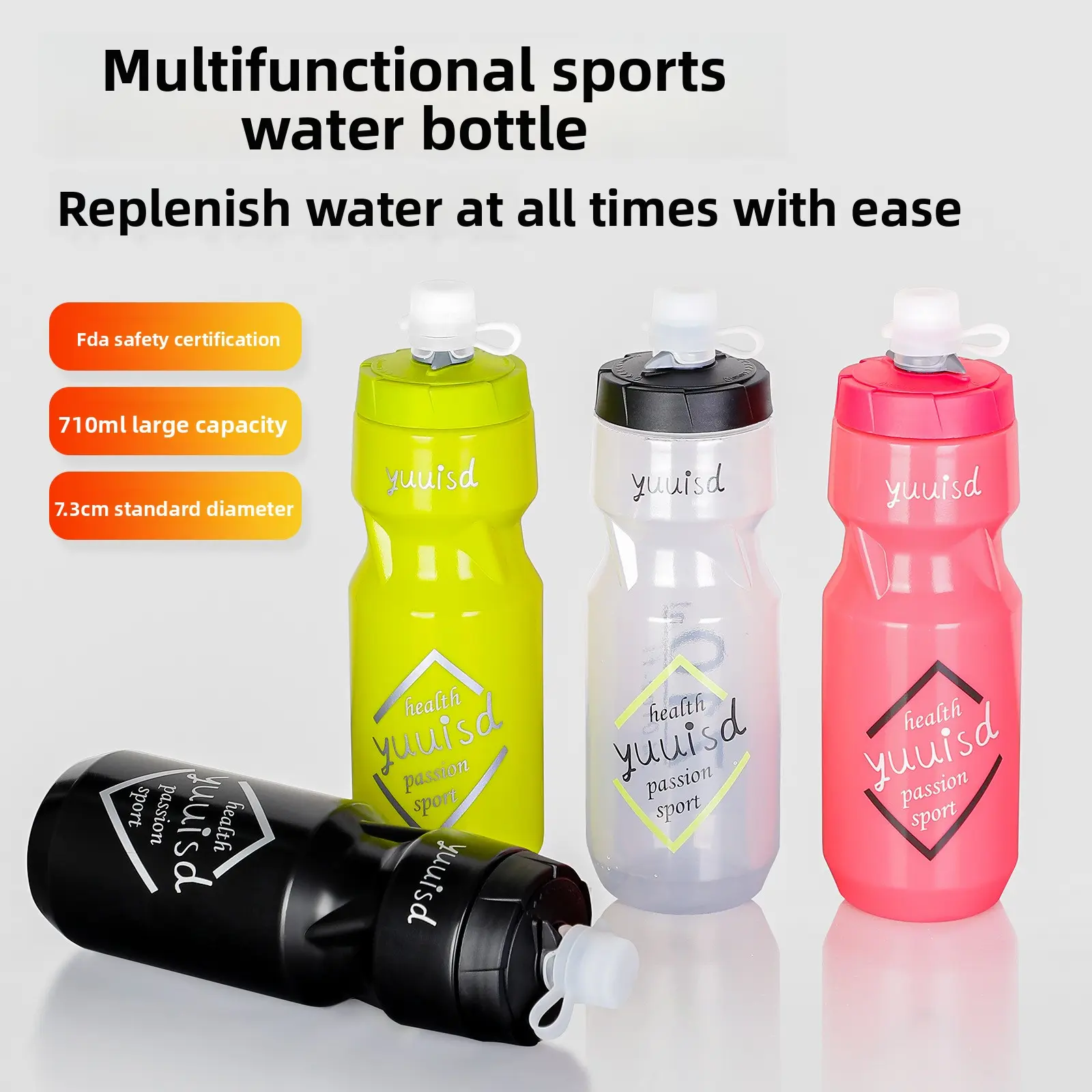 24oz (710ml) Large Capacity FDA-Certified Sports Water Bottle, Easy Access Bicycle Water Cup with 7.3cm Standard Diameter for Mountain/Road Bike Cycling, Mountaineering & Active Lifestyles (Bicycle Accessories)