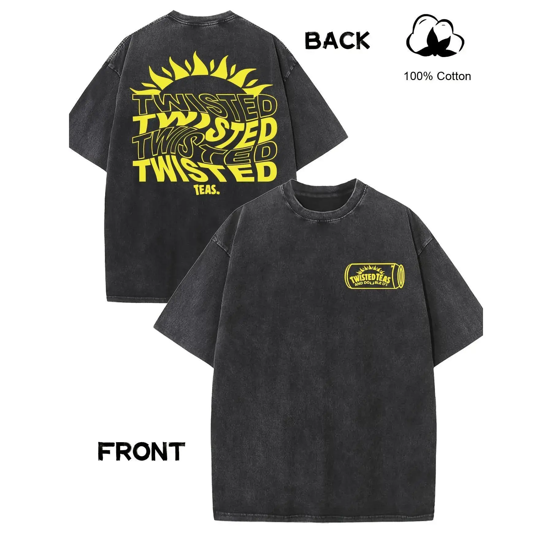 Men's Twisted Tea Vintage-Inspired Cotton Graphic T-Shirt - Short-Sleeve, Drop Shoulder, 230g Thick Fabric, Round Neck, Fashion Casual Streetwear Menswear Top, Shortsleeve, Retro, Unisex, Vintage Graphic Tees, 100% Cotton, Wash Effect, Loose, Mens Clothin
