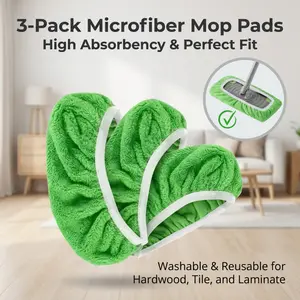 3-Pack Microfiber Mop Pads, Washable & Reusable Mop Refills with High Absorbency, Compatible Mop Covers for Hardwood, Tile & Laminate Floors