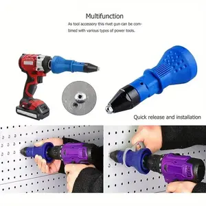 Wireless Electric Rivet Gun with Drill Adapter and Insert Nut Tool, Hand Tools, Quick Release, Ergonomic Design, Ideal for Industrial Metal Fastening