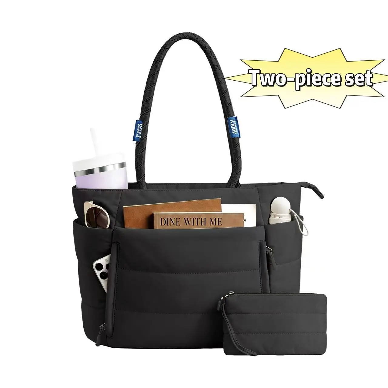 AAIVV Tote Bag for tarvel, Puffy Tote& Leather Work Bag, Laptop Shoulder Handbag with Compartments for Business, Travel, Gym & Shopping