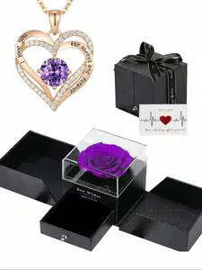 【Mother's Day Gift】 Heart Shaped Pendant Necklace, Heart Design Necklace with Rose Gift Box, Stainless Steel Jewelry for Party, Trendy All-Match, Perfect for Birthdays & Mother's Day, Valentine's day gift
