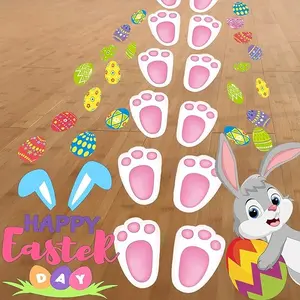 110 Pcs Easter Bunny Footprint Stickers for Floor, Peel Without Leaving Traces, 14 PCS Rabbit Footprints, for Easter Decoration and Egg Hunting Games