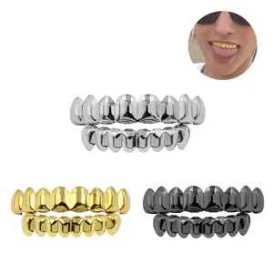 European/American hip-hop tooth caps — 8 for upper teeth, 8 for lower teeth; genuine gold electroplating in 18K gold.