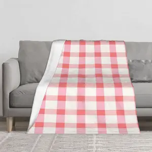Pink And White Gingham Checkered Fabric 220g Flannel Blanket #2C4B7MP