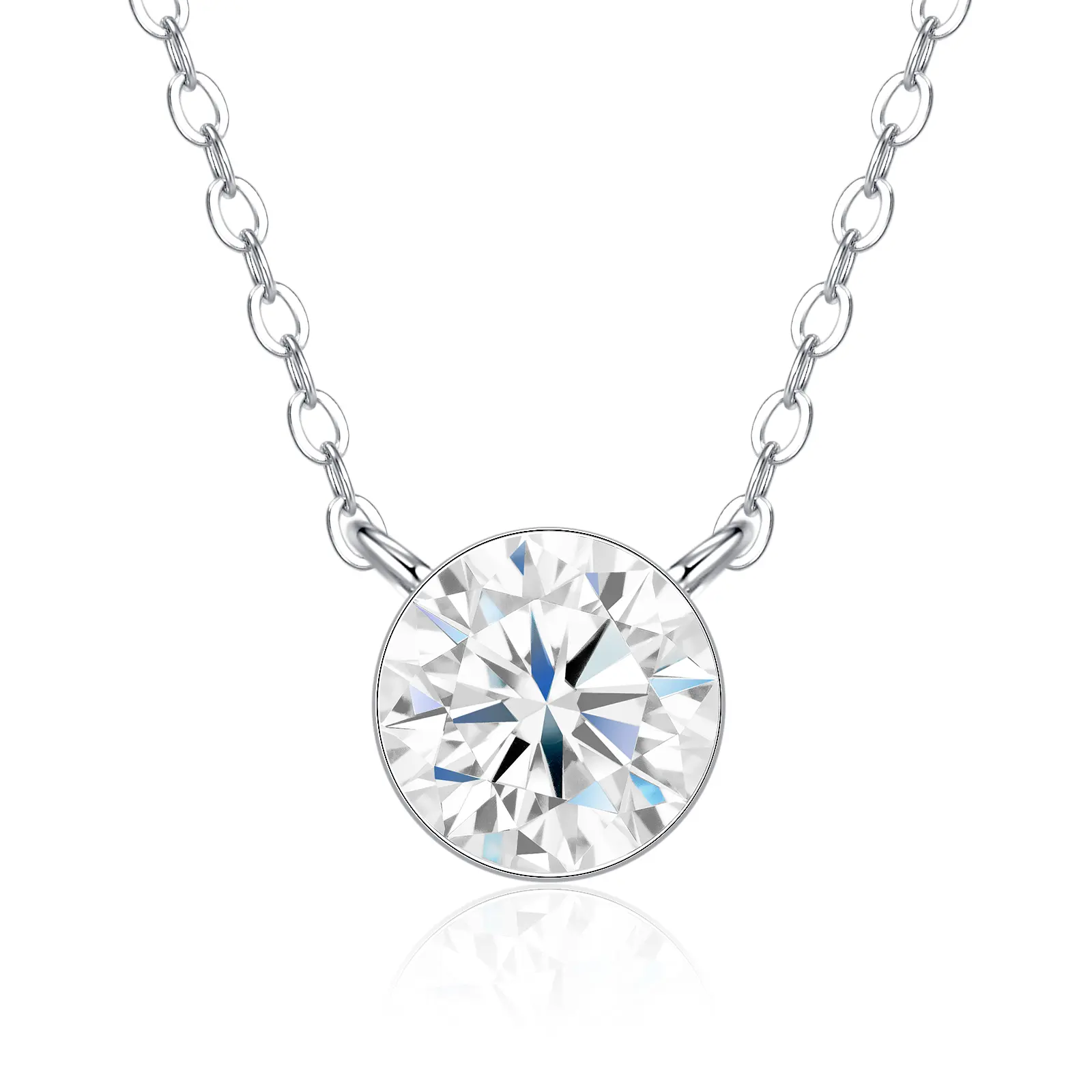 Women's S925 Sterling Silver Minimalist Round Solitaire Pendant Necklace, Bezel-Set D Color VVS Round Cut Moissanite, Birthday & Valentine’s Day Gift