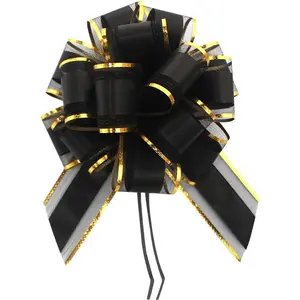 6 Pieces Black Bows for Gift Wrapping Pull Bow Ribbon Pull Bows for Christmas Wedding Baskets Valentine's Day Bows 6 inch Pull Bow for Gift Wrapping (Black)