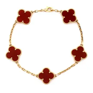 Pre-owned Van Cleef & Arpels Vintage Alhambra 5 Motifs Bracelet 18K Yellow Gold and Carnelian by Rebag