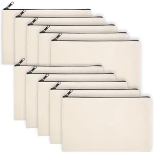 Blank Canvas Bag Zipper Pouch Makeup Bags Bulk - Multi-Purpose Canvas Pencil Pouch with Sturdy Zipper, Cosmetic Bag Travel Toiletry Bag for DIY Craft Projects, Storage (8.3 x 5 inches)