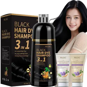 600ML Hair Dye Shampoo 3 in 1 for Grey Hair Coverage, Coloring in Minutes, Herbal Ingredients - Natural Color & Long Lasting - Ammonia-Free, Instant Hair Colour Shampoo for Men Women