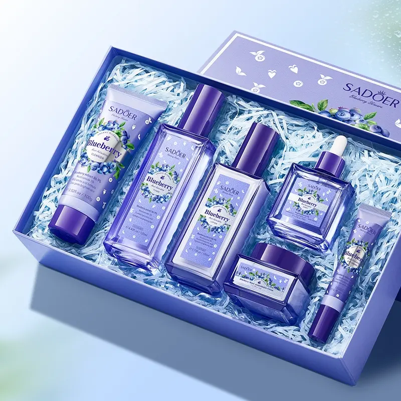 6-Piece Blueberry Hyaluronic Acid Skincare Routine Set | Intense Hydration & Moisturizing | Daily Moisturizing Hydrating Glow Face Care Kit