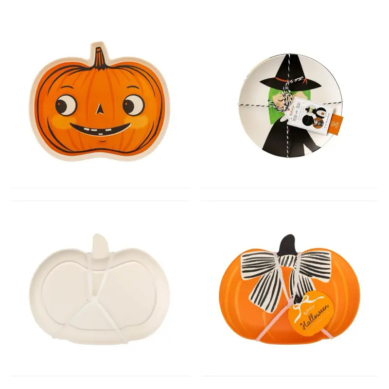 My Minds Eye Halloween Bamboo Platter or Melamine Plate Set 4 Piece Vintage Inspired Serving Pieces Eco Friendly Sustainable Party Accessories. You choose!