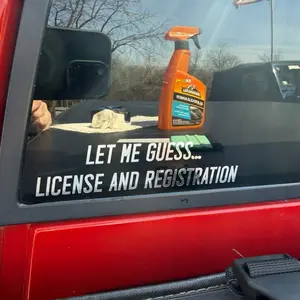 License and Registration Window Decal for Cars - Let Me Guess Design - Durable and Easy to Apply