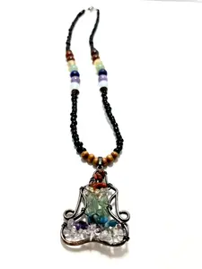 20" Wire-Wrapped Chakra Stone Meditation Necklace with Black & Wooden Seed Beads + Bronze Spacers | Mad Mellow